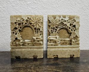 Vintage Floral Chinese Soapstone Carvings (2 pcs)
