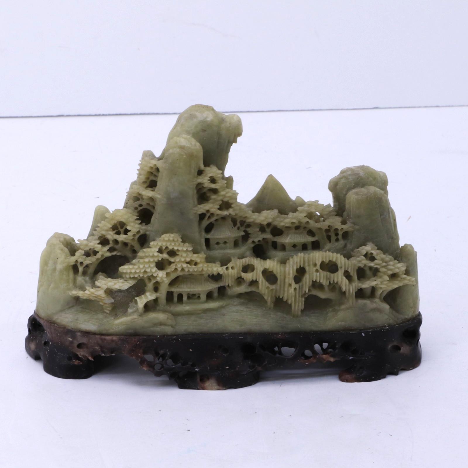 Chinese Soapstone Village Landscape Carving Sculpture