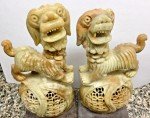 Vintage Chinese Handcarved Soapstone Foo Dog Set