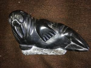 Inuit Soapstone Walrus Sculpture by Isa Kasudluak