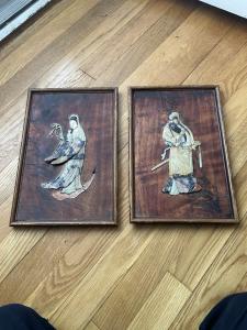 Chinese Soapstone Carved Paintings in Frames Pair