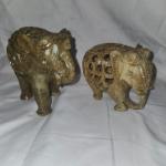 Set of 2 Vintage Soapstone Elephants with Lattice Design