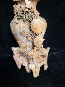 Vintage Hand-Carved Chinese Soapstone Floral Vase