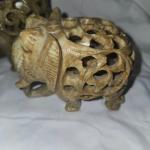 Set of 2 Vintage Soapstone Elephants with Lattice Design