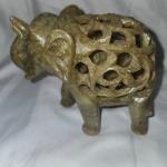Set of 2 Vintage Soapstone Elephants with Lattice Design