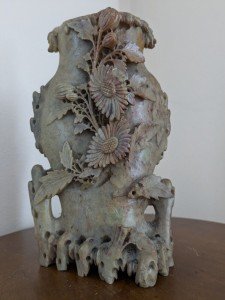 Hand-Carved Vintage Chinese Soapstone Flower Sculpture