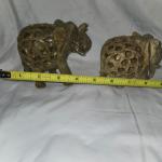 Set of 2 Vintage Soapstone Elephants with Lattice Design