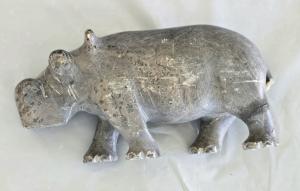 Grey Soapstone Hippo Figurine - Hand Carved 4 lbs