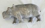 Grey Soapstone Hippo Figurine - Hand Carved 4 lbs
