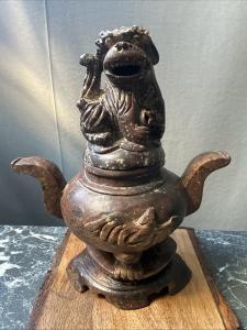 Chinese Hand Carved Soapstone Foo Dog Incense Holder