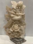 Vintage Soapstone Bird and Lotus Flower Sculpture