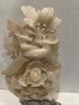 Vintage Soapstone Bird and Lotus Flower Sculpture