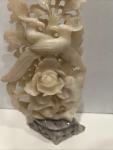 Vintage Soapstone Bird and Lotus Flower Sculpture