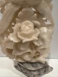 Vintage Soapstone Bird and Lotus Flower Sculpture