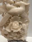 Vintage Soapstone Bird and Lotus Flower Sculpture