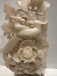 Vintage Soapstone Bird and Lotus Flower Sculpture