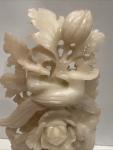 Vintage Soapstone Bird and Lotus Flower Sculpture