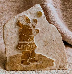 Inuit Soapstone Carving of Snowball Thrower