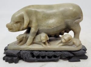 Vintage Soapstone Pig with Nursing Piglets