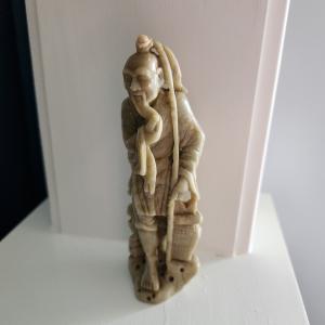 Chinese Soapstone Fisherman Figurine 5" Tall