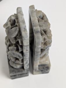 Chinese Hand Carved Soapstone Floral Bookends