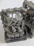 Chinese Hand Carved Soapstone Floral Bookends