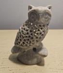 Owl Soapstone Carving with Baby Owl Figurine