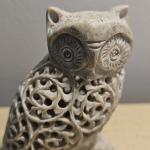 Owl Soapstone Carving with Baby Owl Figurine