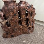 Detailed Vintage Carved Soapstone Vase Set