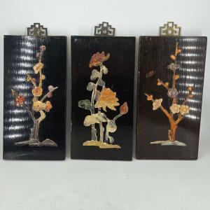 Vintage Floral Soapstone Wall Hanging from Hong Kong