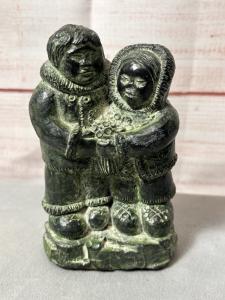 Inuit Wolf and Couple Soapstone Carving