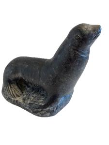 Inuit Soapstone Seal Sculpture with Wolf Design