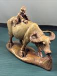 Qing Boy Water Buffalo Soapstone Carving Statue