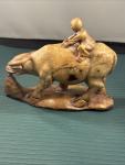 Qing Boy Water Buffalo Soapstone Carving Statue