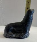 Inuit Soapstone Seal Sculpture with Wolf Design