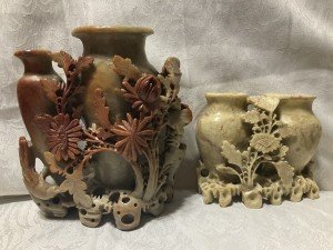 Pair of Vintage Hand-Carved Chinese Soapstone Vases