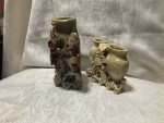 Pair of Vintage Hand-Carved Chinese Soapstone Vases