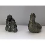 Set of 2 Inuit Soapstone Carvings: Seal & Family