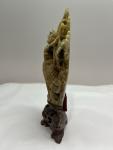 Chinese Soapstone Flower Bird Sculpture on Pedestal