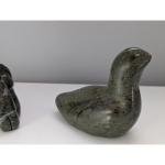 Set of 2 Inuit Soapstone Carvings: Seal & Family