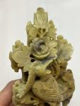 Chinese Soapstone Flower Bird Sculpture on Pedestal
