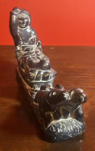 Vintage 1972 Eskimo Dog Sled Soapstone Figure