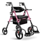 Flyingjoy 2-in-1 Rollator Walker for Seniors with Seat, Heavy Duty Transport Chair Combo 300 lbs Capacity, All-Terrain Lightweight Foldable Wheelchair, Anti-Tip Brakes, Adjustable Height 33.5"-40"