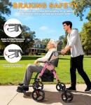 Flyingjoy 2-in-1 Rollator Walker for Seniors with Seat, Heavy Duty Transport Chair Combo 300 lbs Capacity, All-Terrain Lightweight Foldable Wheelchair, Anti-Tip Brakes, Adjustable Height 33.5"-40"
