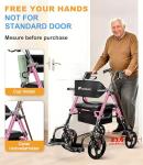 Flyingjoy 2-in-1 Rollator Walker for Seniors with Seat, Heavy Duty Transport Chair Combo 300 lbs Capacity, All-Terrain Lightweight Foldable Wheelchair, Anti-Tip Brakes, Adjustable Height 33.5"-40"