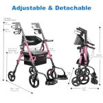 Flyingjoy 2-in-1 Rollator Walker for Seniors with Seat, Heavy Duty Transport Chair Combo 300 lbs Capacity, All-Terrain Lightweight Foldable Wheelchair, Anti-Tip Brakes, Adjustable Height 33.5"-40"