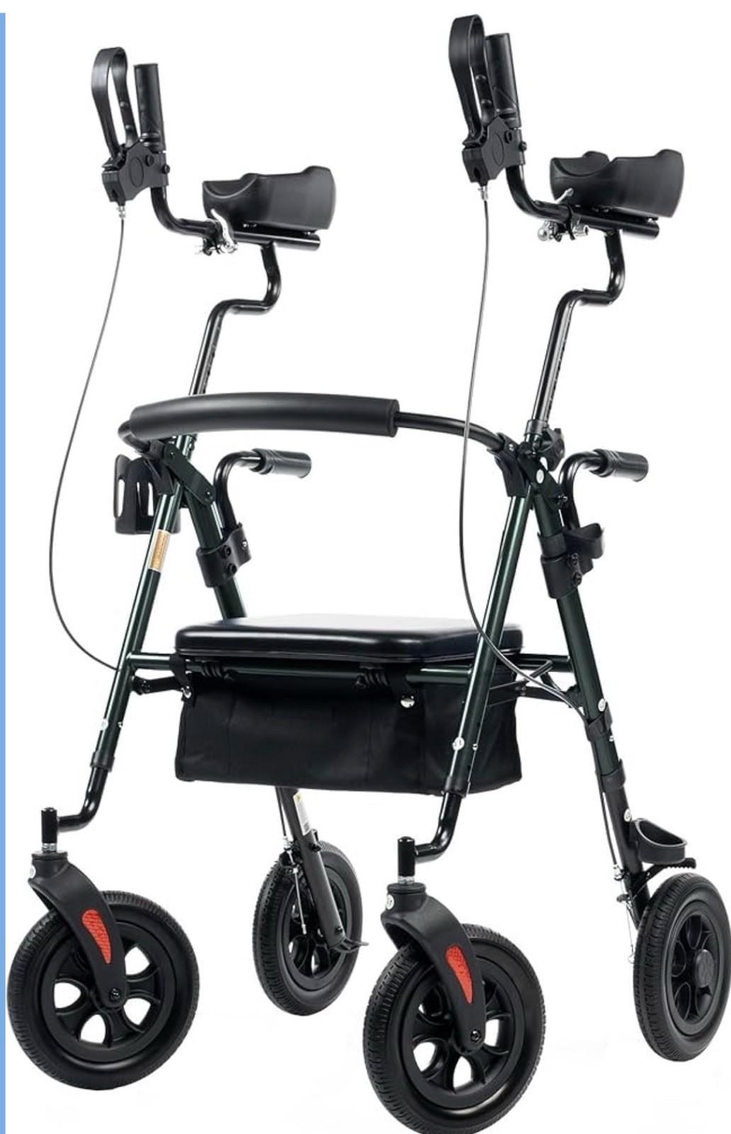 ELENKER All-Terrain Upright Rollator Walker, Stand Up Rolling Walker with 10’’