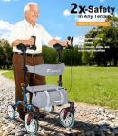 Lightweight Upright Rollator Walker All-Terrain Ultra Compact One-Click Folding with seat and Adjustable Height backrest, 300 lbs Capacity, 8" Wheels for Seniors, Adults, Includes Cane Holders