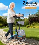 Lightweight Upright Rollator Walker All-Terrain Ultra Compact One-Click Folding with seat and Adjustable Height backrest, 300 lbs Capacity, 8" Wheels for Seniors, Adults, Includes Cane Holders
