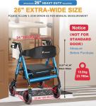 FlyingJoy 450lb Heavy Duty Rollator Walker Extra Wide Seat Blue